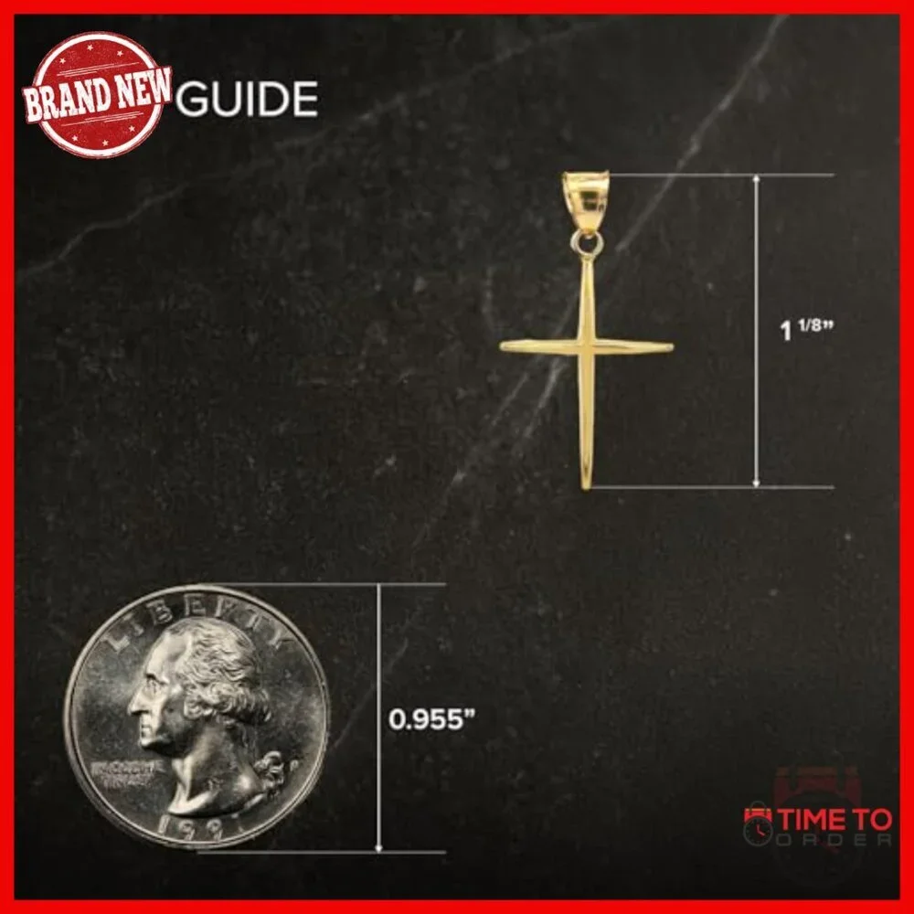 14K Gold Slim Cross Pendant for Necklace, Handcrafted Religious Jewelry